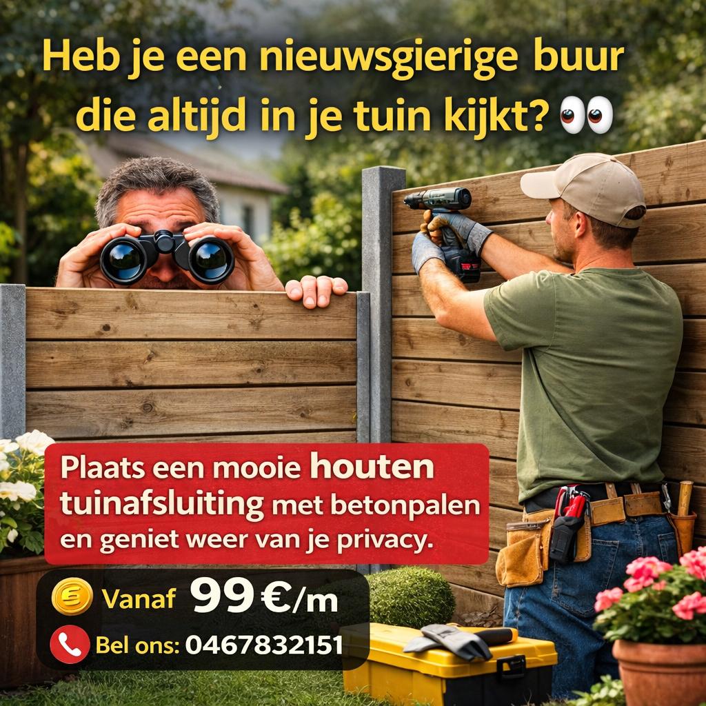 PROMOTIE Plaatsing tuinafsluiting 99€/meter vanaf 20 meter, Ophalen