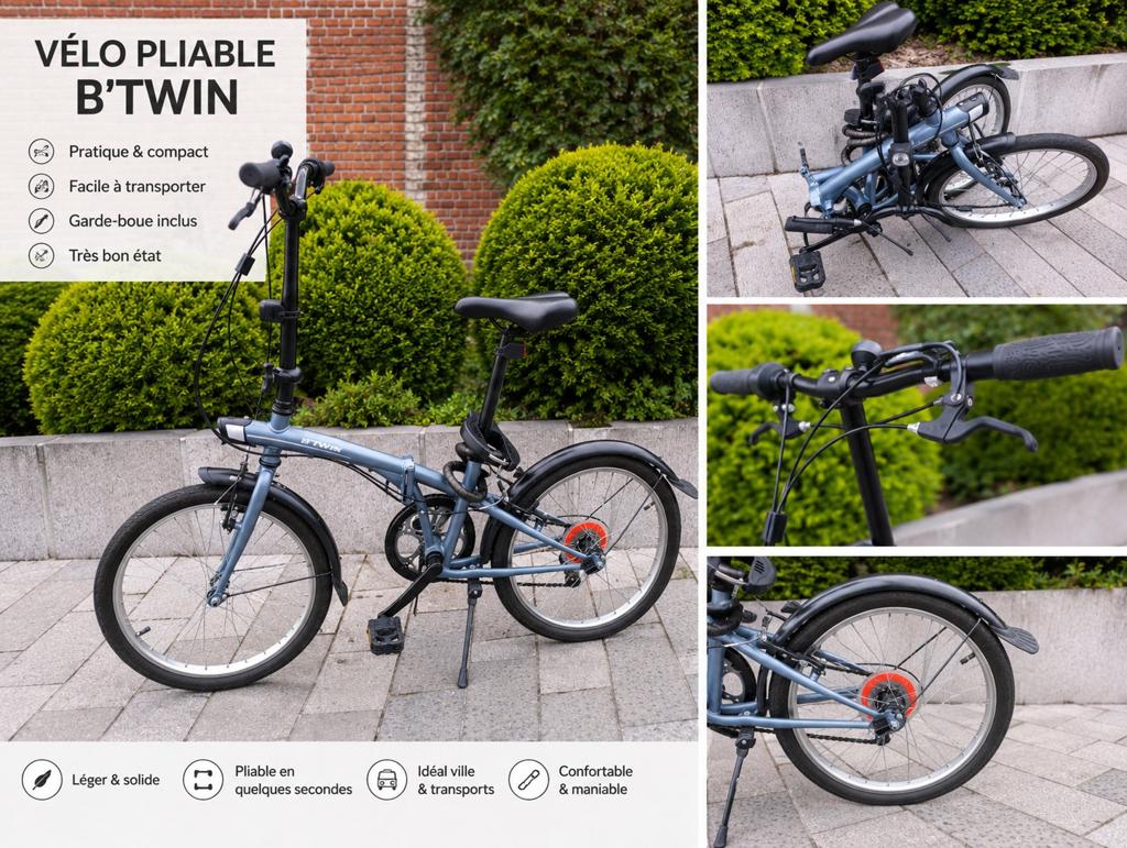 Vélo pliable B’TWIN 20”  Très bon état – Pas de ticket train, Autres marques, Vitesses, Enlèvement ou Envoi, Comme neuf