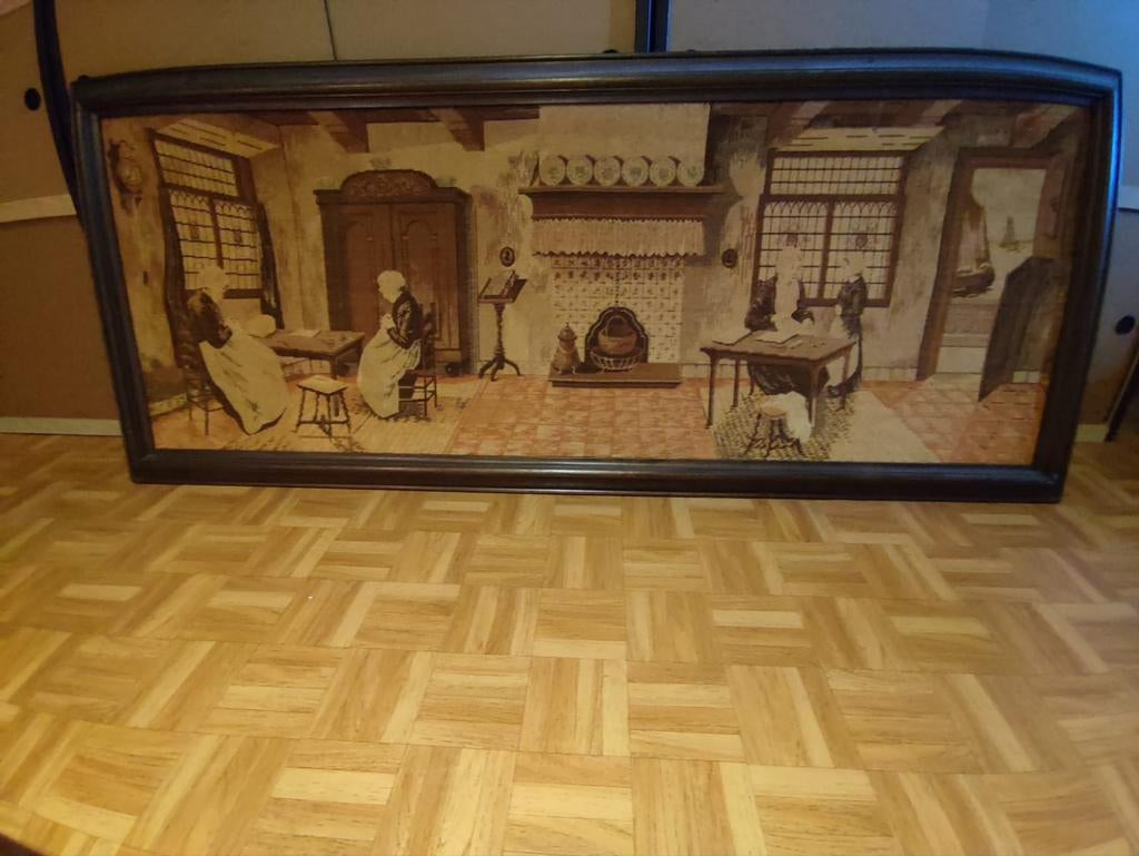 Groot ingekaderd wandtapijt – Nostalgisch interieur, Huis en Inrichting, Ophalen