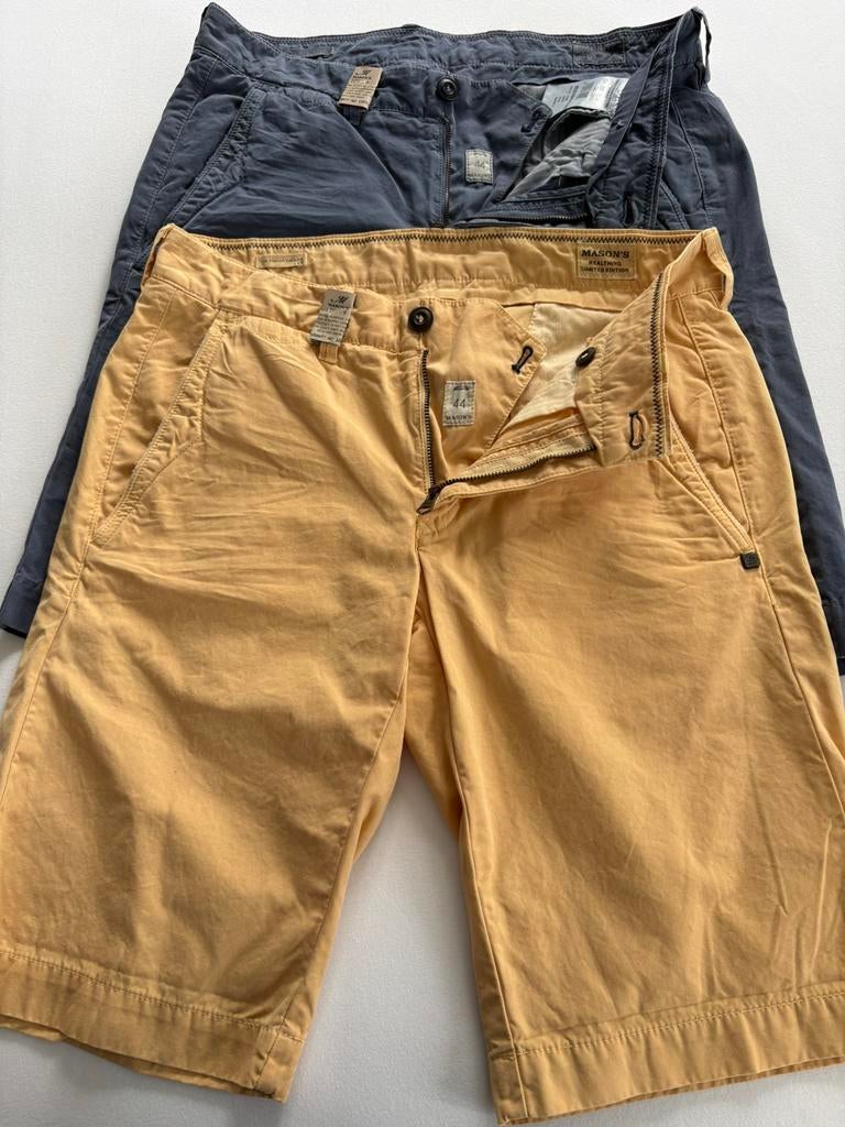 2 NIEUWE MASON’s bermuda’s (okergeel; grijsblauw), Kleding | Heren, Ophalen, Nieuw, Maat 46 (S) of kleiner