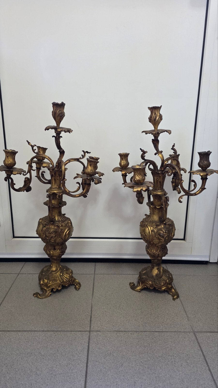 antieke bronsen kandelaars - set van 2, Antiek en Kunst, Antiek | Kandelaars, Ophalen, Koper of Brons
