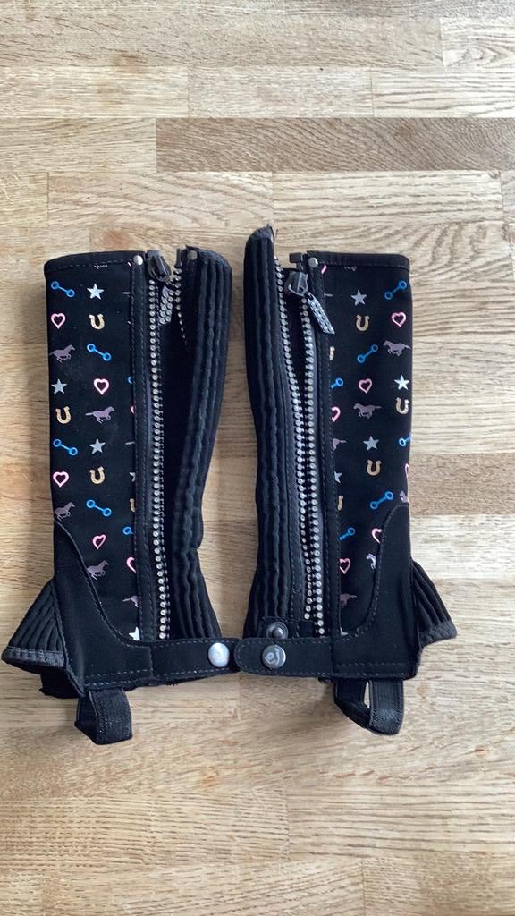 Chaps Epplejeck enfant, taille 8, noir chevaux et paillettes, Enlèvement, Utilisé, Équitation