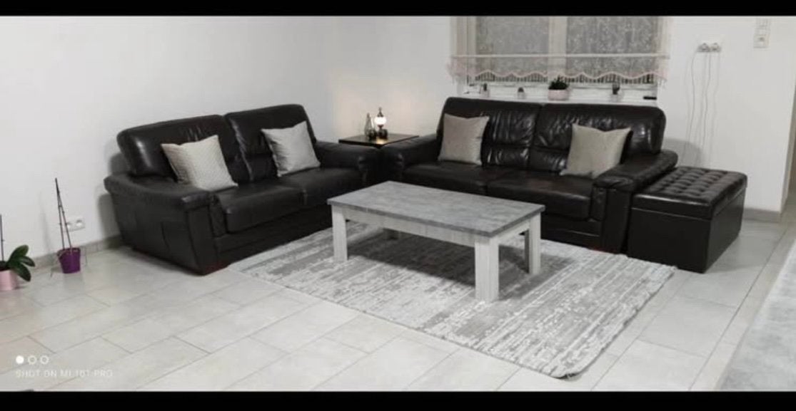 Salon en vrai cuir 3 places + 2 places – bon état, Enlèvement, Comme neuf, Cuir