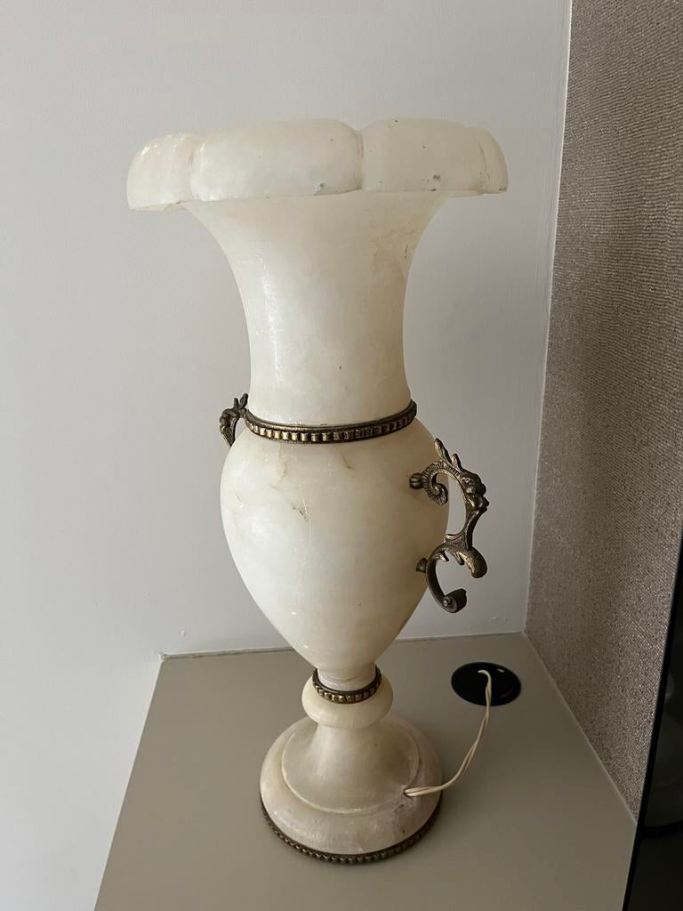 Vintage albast/onyx tafellamp met messing handgrepen, Huis en Inrichting, Ophalen, Gebruikt