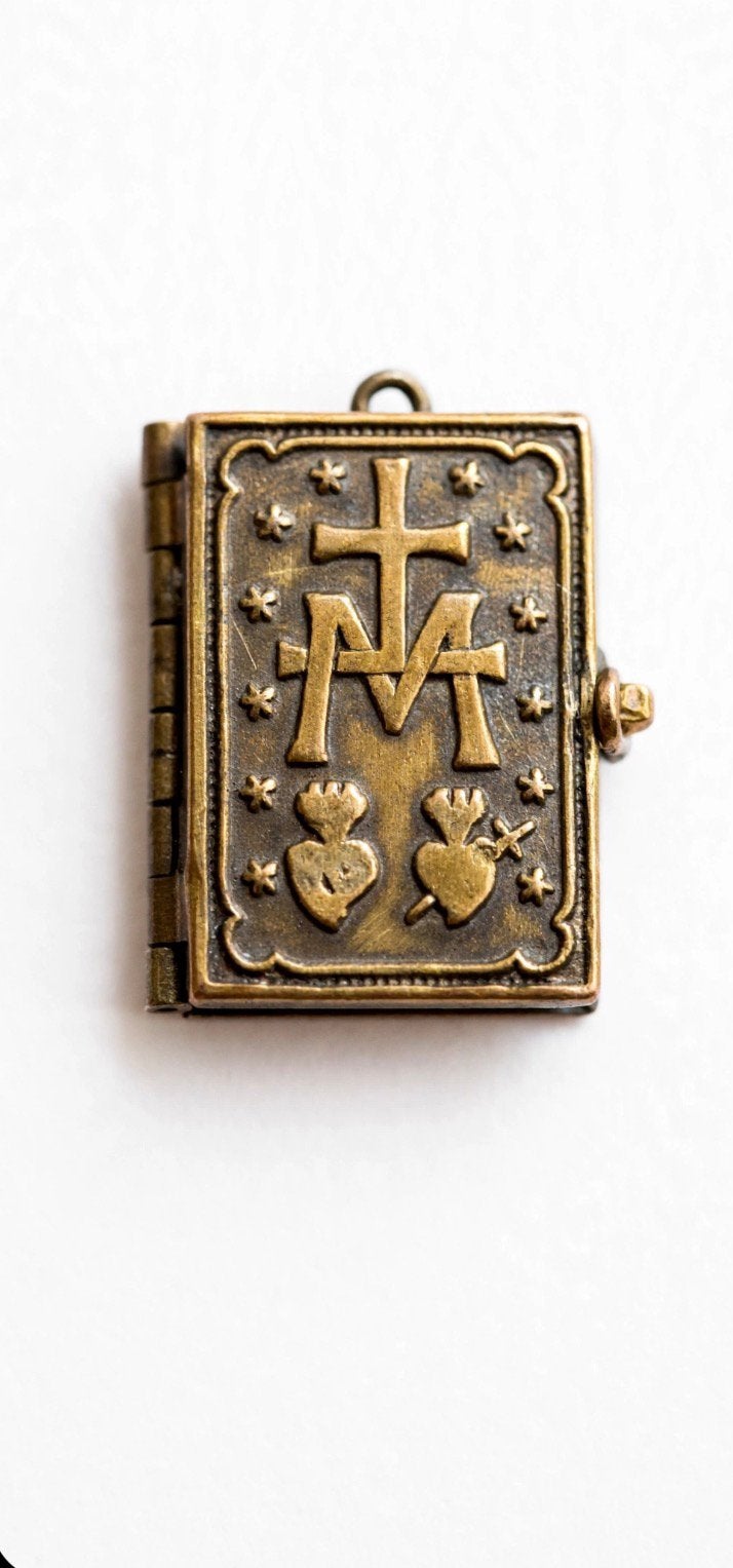 antiek Wondermedaille boekje-hangertje / Maria medaille, Ophalen of Verzenden