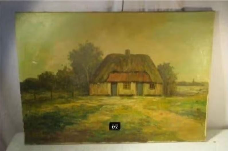 Mooi Geschilderd werk 'Hoeve in de Kempen' - gesigneerd, Doek, Ophalen of Verzenden, Landschap, Olieverf