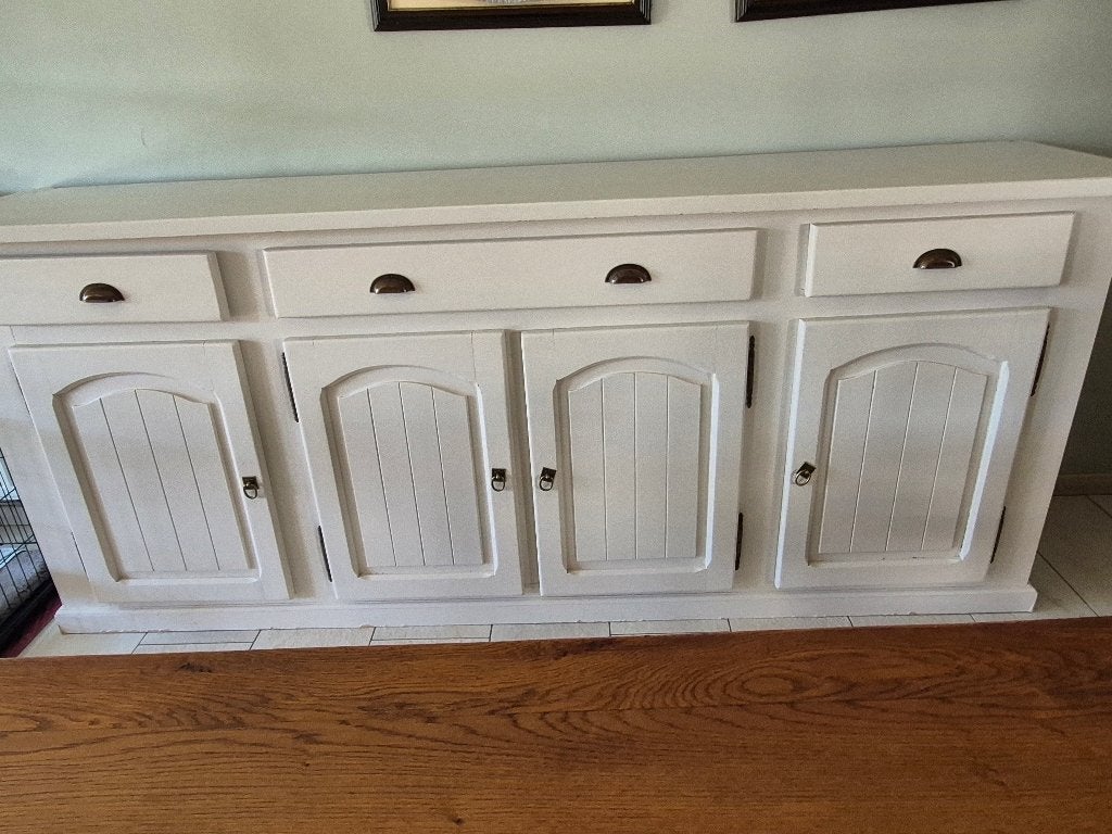 massief eiken dressoirkast creme kleur, Ophalen, Gebruikt, 100 tot 150 cm, Eikenhout