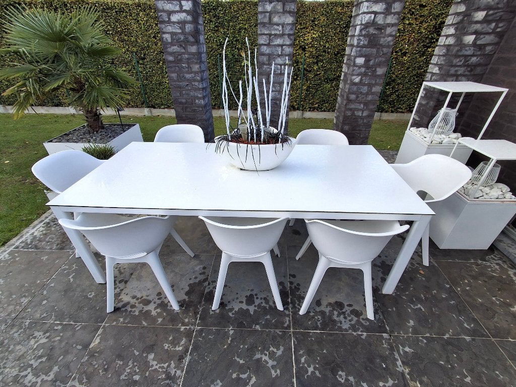 Design Tuinset – Grote Witte Tuintafel + 8 Kuipstoelen, Tuin en Terras, Ophalen, Tuinset