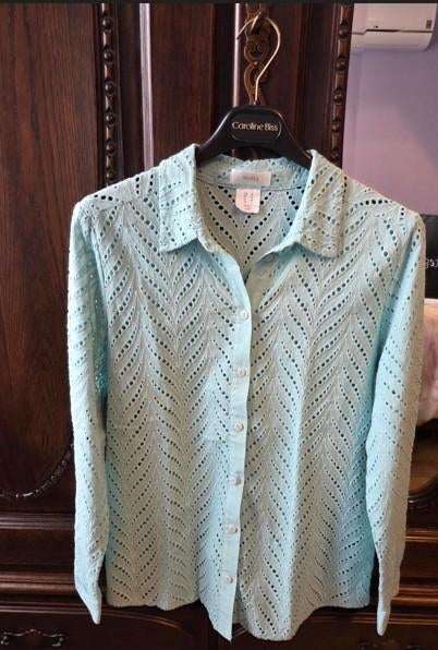 Chemisier Mona en dentelle anglaise vert menthe - taille 40, Taille 42/44 (L), Comme neuf, Vert, Enlèvement