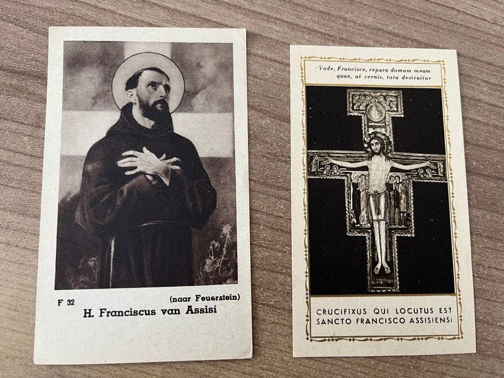 Gebedsprent Franciscus van Assisi - boodschap paus Pius XII, Ophalen of Verzenden