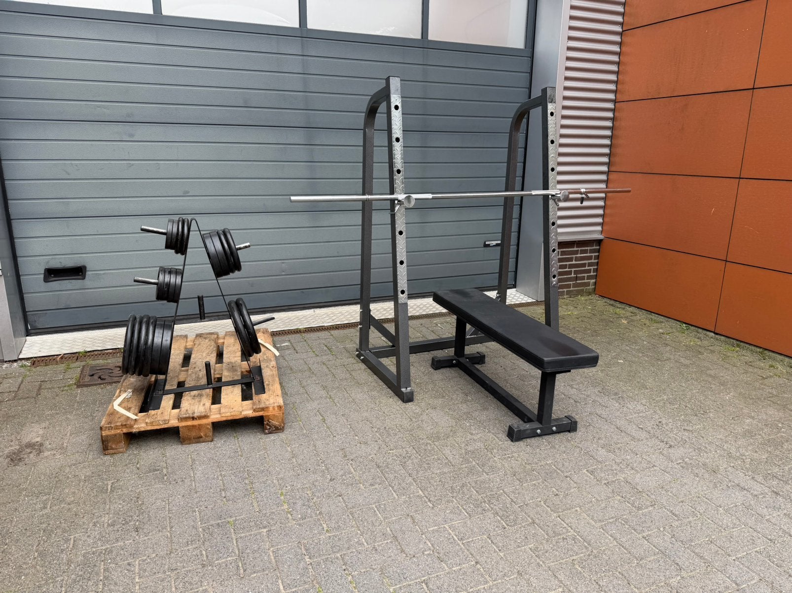 Squatrek, Bankje 128,5kg Gewichten , Barbell, Sport en Fitness, Fitnessmaterialen, Ophalen, Gebruikt