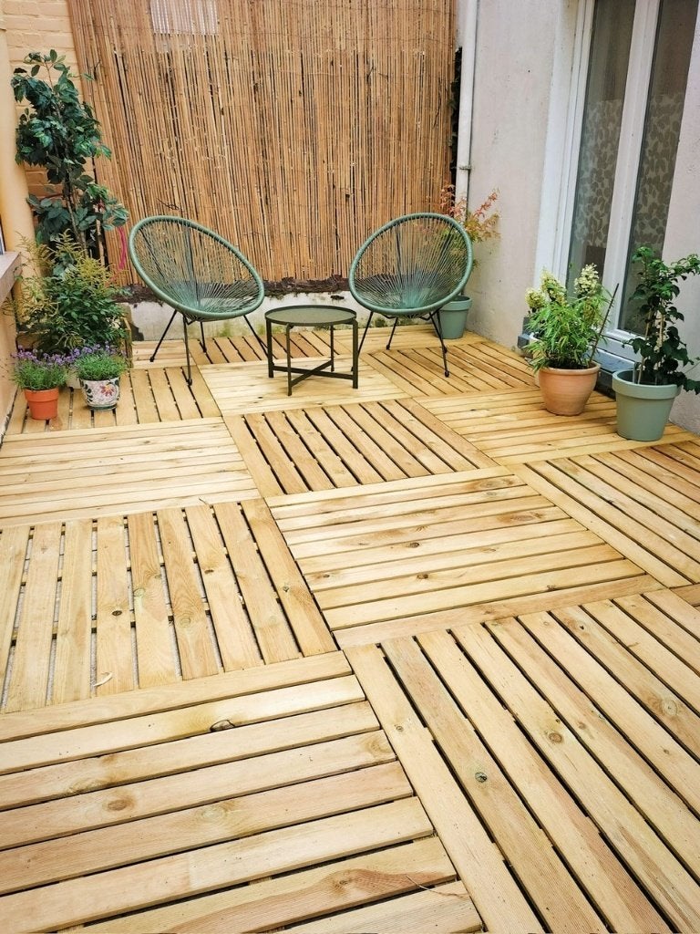 Carreaux de terrasse en bois 100 x 100 cm, Jardin & Terrasse, Tuiles de terrasse, Enlèvement, Utilisé, Bois