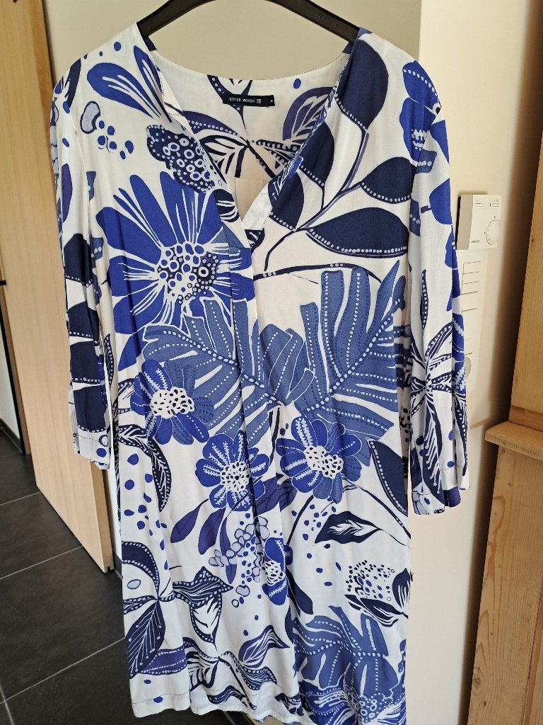 Mooi zomerkleed, Kleding | Dames, Blauw, River Woods, Zo goed als nieuw, Knielengte