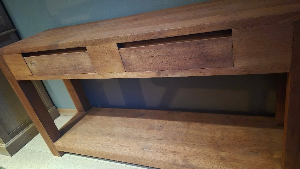 Massief teak sidetable 140 cm, Huis en Inrichting, Ophalen, 100 tot 150 cm, Teakhout, Zo goed als nieuw
