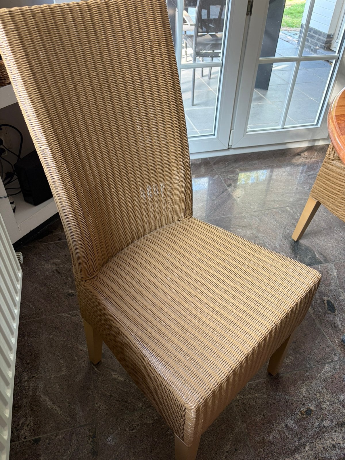 6 stoelen + 130cm ronde massieve beuken tafel, Huis en Inrichting, Stoelen, Ophalen, Gebruikt, Overige kleuren, Riet of Rotan