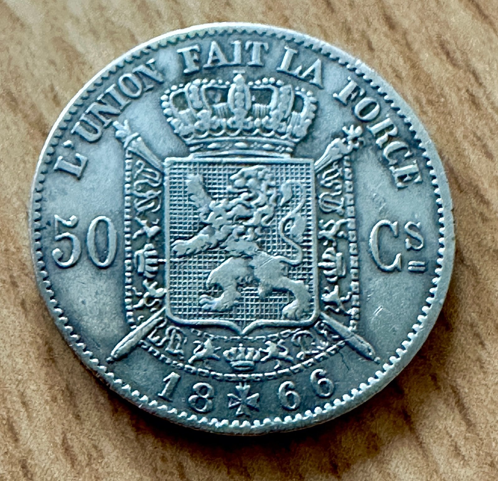 BELGIQUE 50 Centimes Léopold II légende française 1866, Enlèvement ou Envoi, Métal, Argent