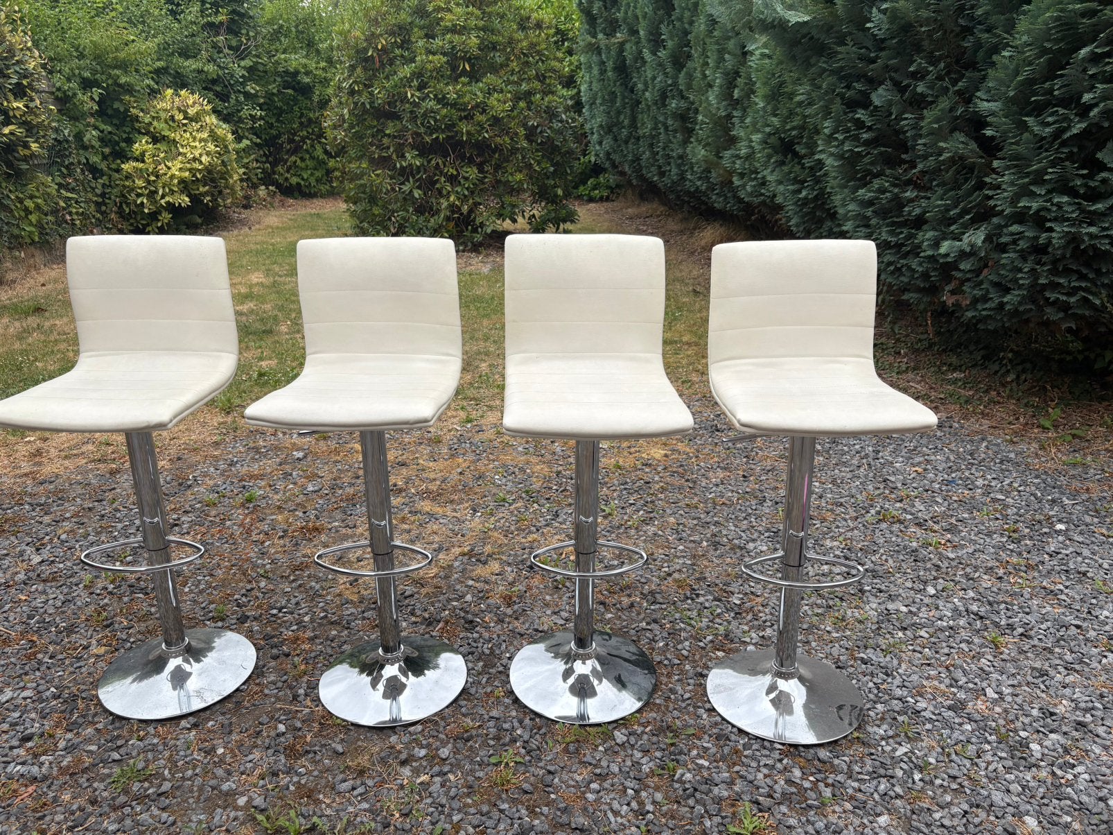 Lot de 4 chaises hautes en simili cuir blanc, Maison & Meubles, Enlèvement, Cuir