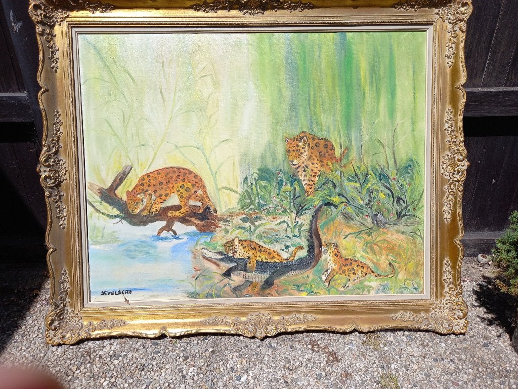 Antieke kader met schilderij Devoldere, Ophalen of Verzenden