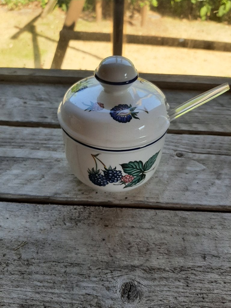 Decoratief potje met.deksel en lepeltje, Enlèvement ou Envoi