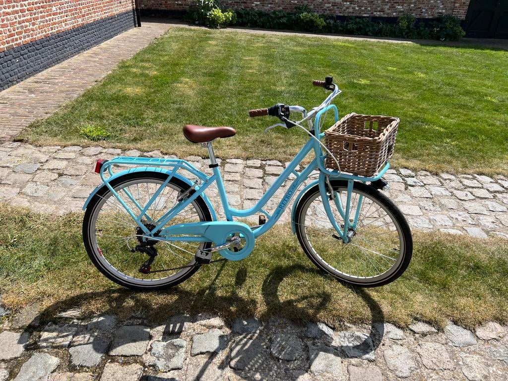 Retro 24inch meisjesfiets turquois, Fietsen en Brommers, Ophalen, 24 inch, Velgrem, Versnellingen