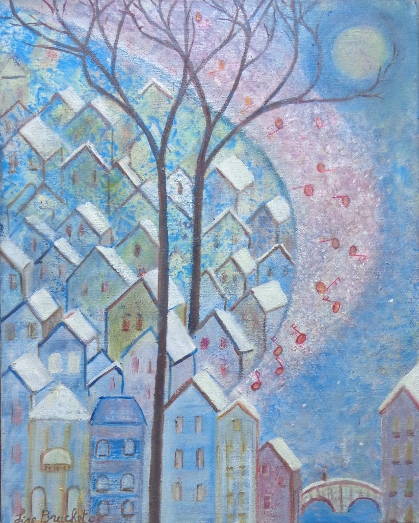 LISE BRACHET / FROZEN STRAWBERRY SWIRL / OLIEVERF / 55x44cm, Peinture à l'huile, Signé, Enlèvement ou Envoi, Paysage urbain
