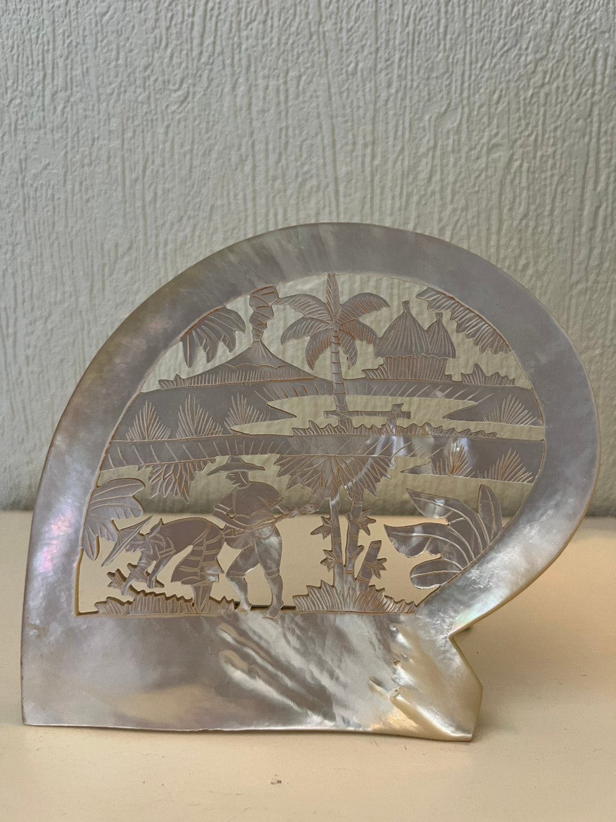 Gesneden parelmoer schelp, Antiek en Kunst, Overige typen, Minder dan 20 cm, Natuurlijk materiaal, Ophalen of Verzenden