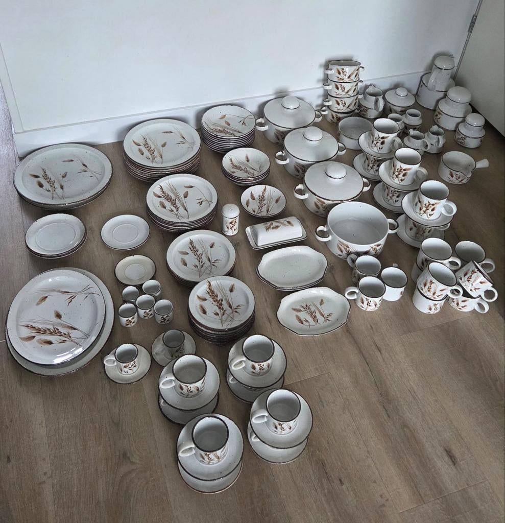Uitgebreid Wedgwood Stonehenge Midwinter Wild Oats servies, Huis en Inrichting, Keuken | Servies, Bord(en), Wedgwood, Ophalen