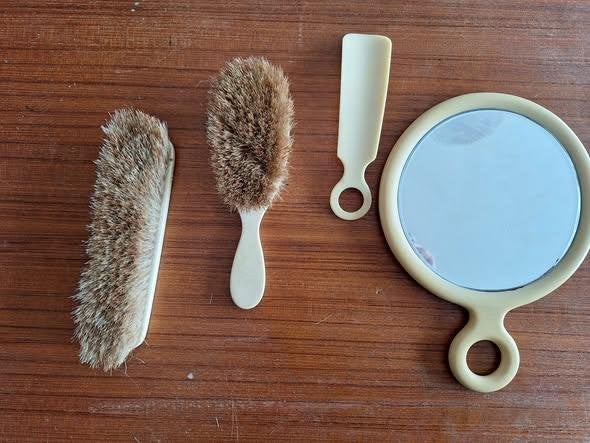 4- delige vintage art-deco garderobe set uit +- 1935, Enlèvement ou Envoi, Utilisé, Beige, Vintage