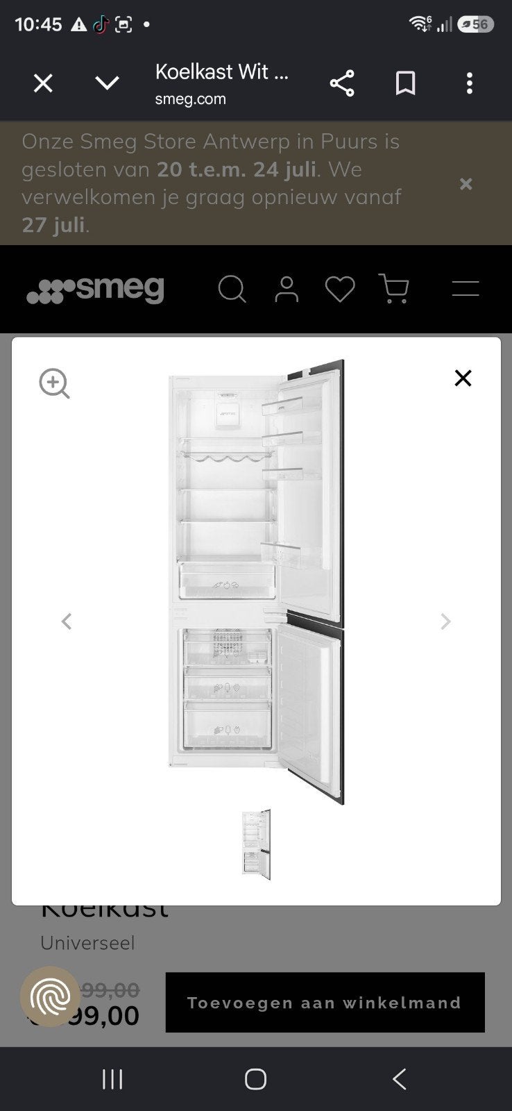 ​Réfrigérateur-congélateur encastrable Smeg No Frost, Electroménager, Réfrigérateurs & Frigos, Neuf, Classe énergétique A ou plus économe