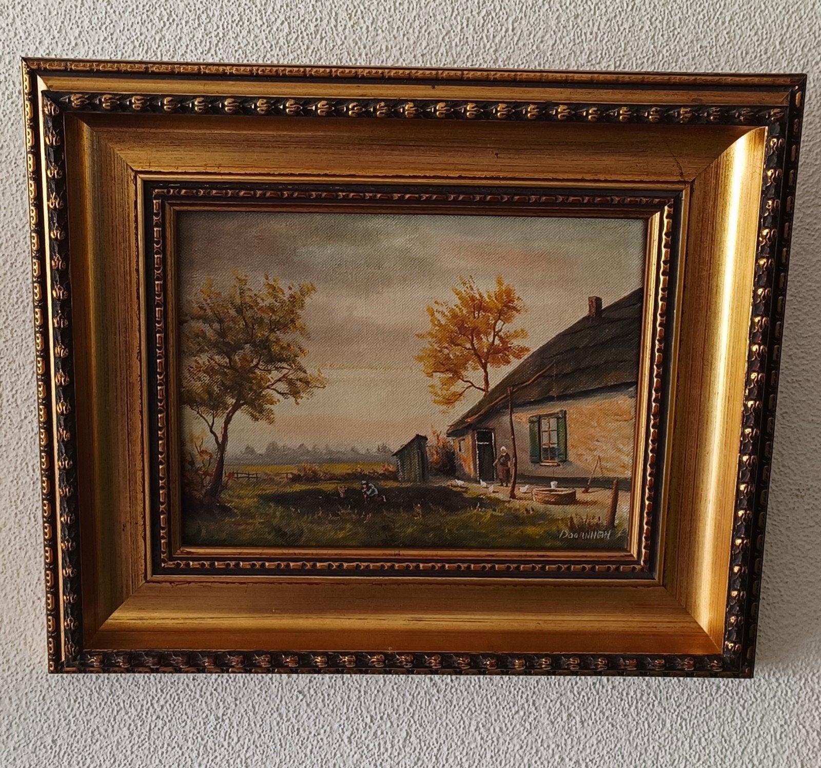 Hollands landschap olieverf schilderij gesigneerd, Antiek en Kunst, Doek, Ophalen of Verzenden, Landschap, Olieverf