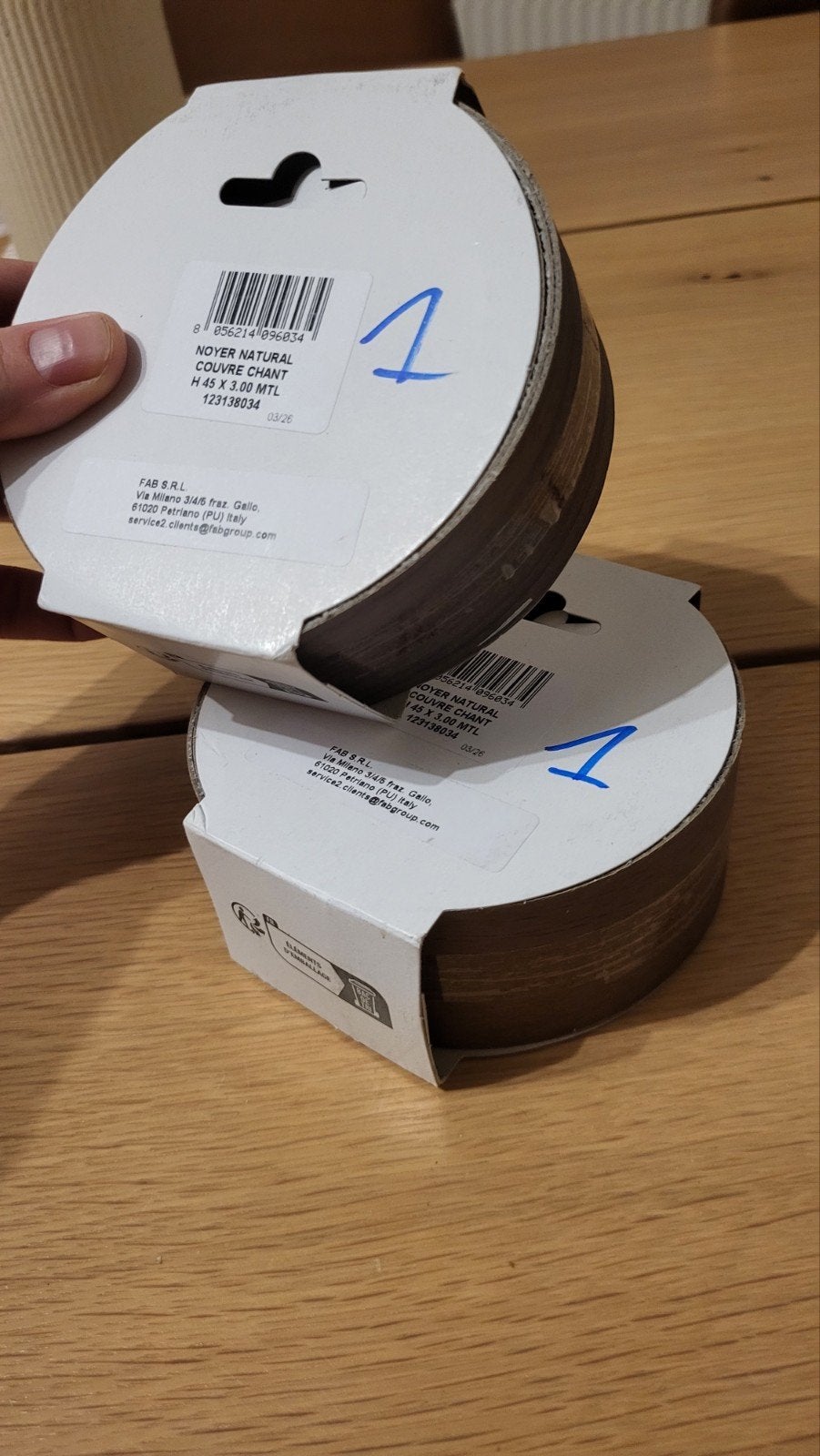 Kantenband 45mm walnoot 3 mtr NIEUW, Ophalen