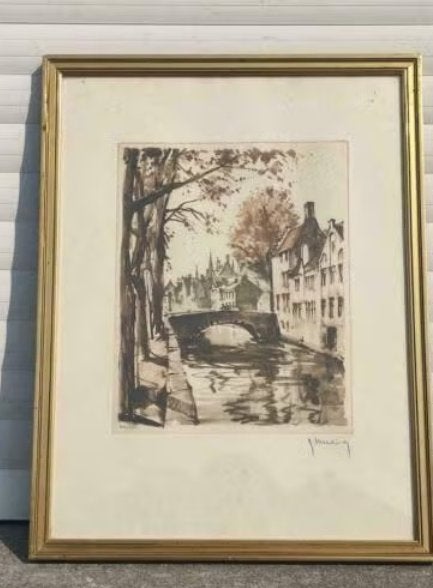 gravure bruges signe roger hebbelinck, Antiek en Kunst, Ophalen of Verzenden, Gravure