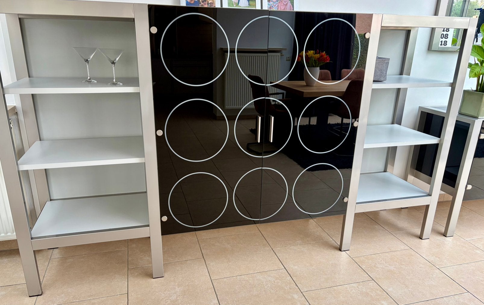 meubelset industrieel design - zwart glas en rvs, Ophalen, Gebruikt, Glas