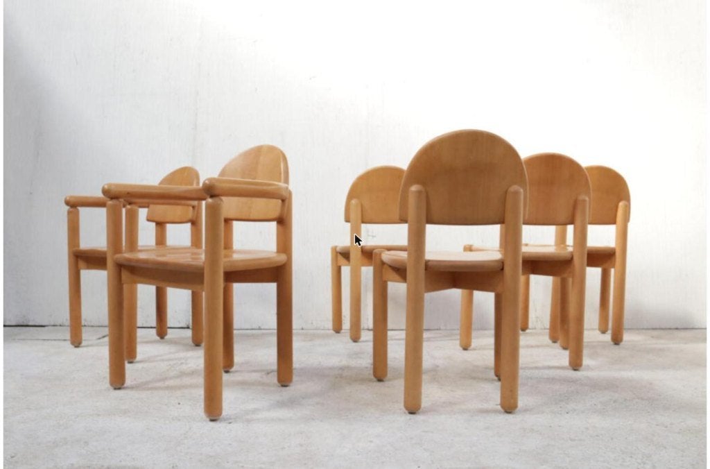 Set of Six chairs solid beechwood by Rainer Daumiller for, Antiek en Kunst, Ophalen