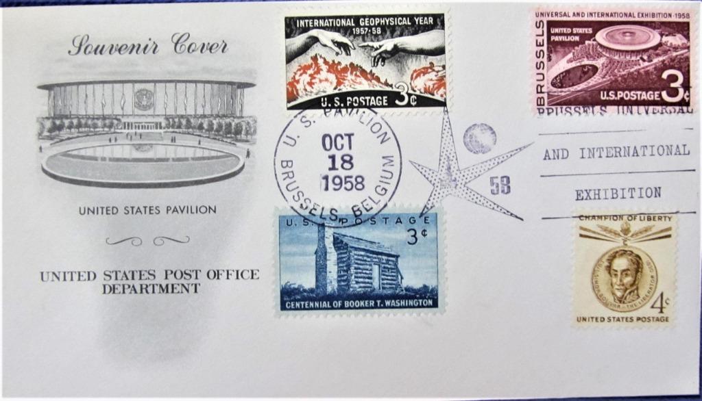 FDC  EXPO 1958 TE BRUSSEL- AMERIKAANS PAVILJOEN, Postzegels en Munten, Ophalen of Verzenden, Gestempeld, 1e dag stempel, Gestempeld