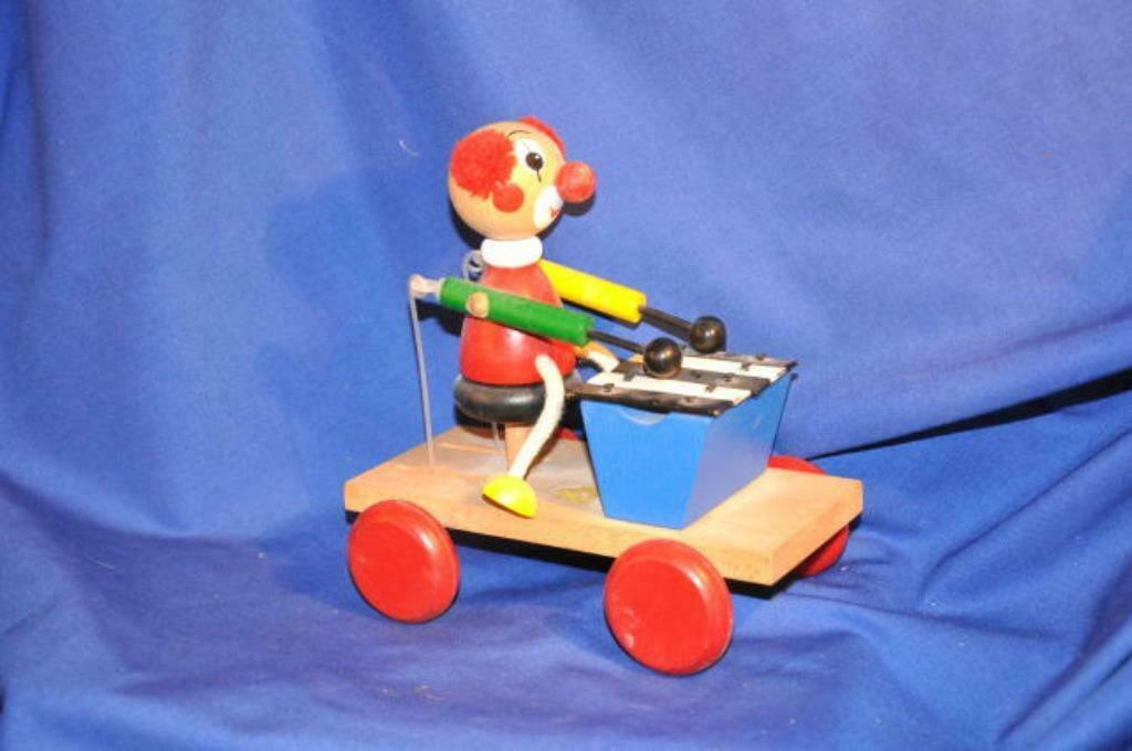 § jouet en bois a tirer clown joue xylophone, Ophalen of Verzenden