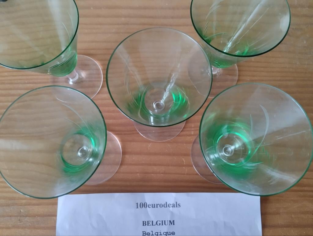 Retro 5 kleine witte groen wijnglas, Ophalen of Verzenden