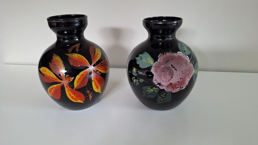 2 vazen, Booms glas, handgeschilderd., Ophalen of Verzenden