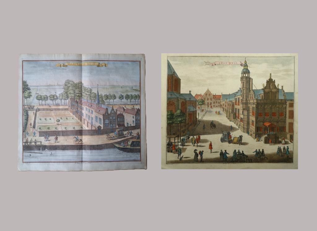 (1730) Set van 2 handgekleurd gravures over Den Haag, Antiek en Kunst, Verzenden