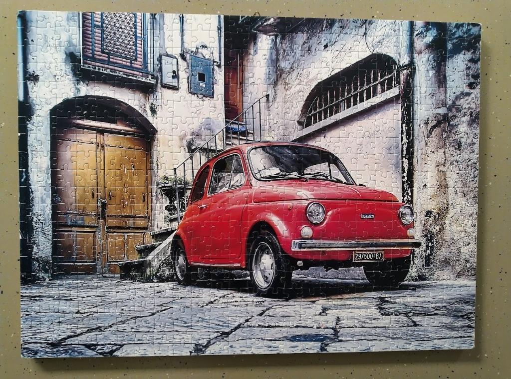 Joli Puzzle Fiat 500 - 500 pièces collées sur cadre, Enlèvement ou Envoi, Plus de 50 pièces, Utilisé, 6 ans ou plus