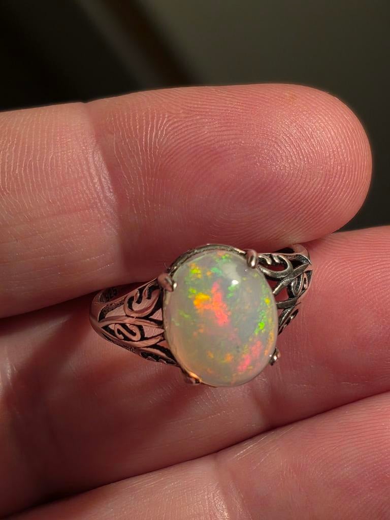 Bague réglable en argent massif avec très belle opale Welo, Enlèvement ou Envoi, Neuf, Argent, Argent