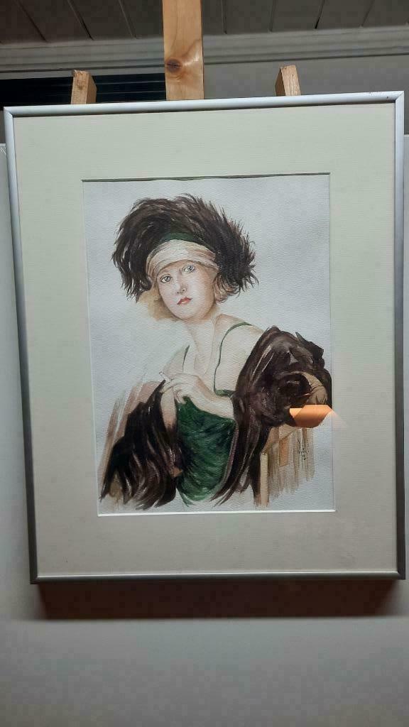 Aquarel  Rokend meisje, Antiek en Kunst, Ophalen