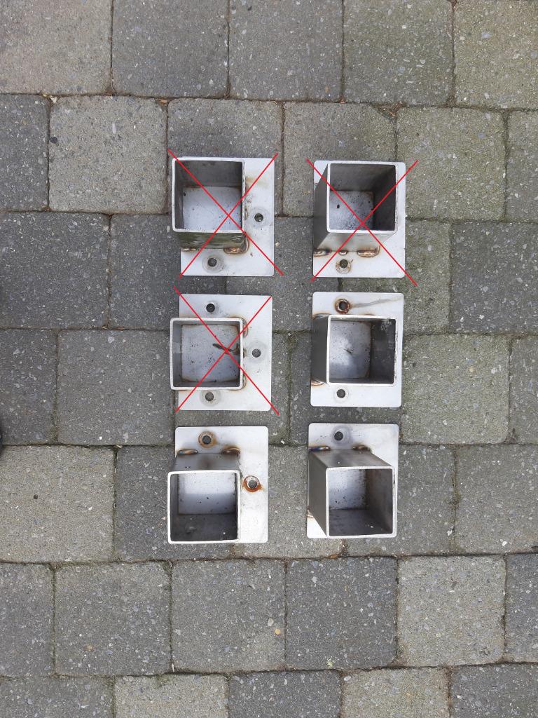 Inox paalhouder met plaat., Tuin en Terras, Palen, Balken en Planken, Ophalen, Gebruikt, Overige typen