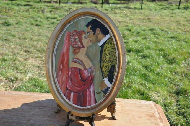 hsp couple espagnol cadre oval bois doré, Ophalen of Verzenden