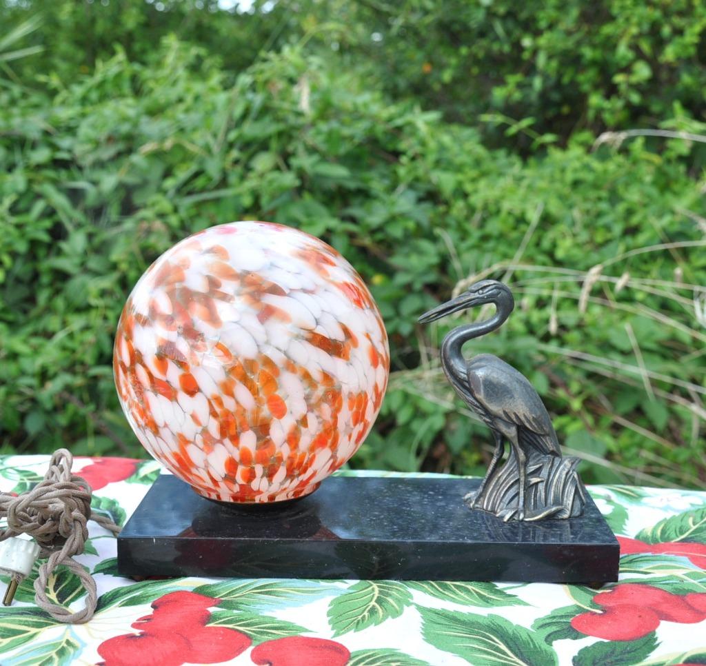 (D)  lampe art deco marbre heron en regule, Enlèvement ou Envoi