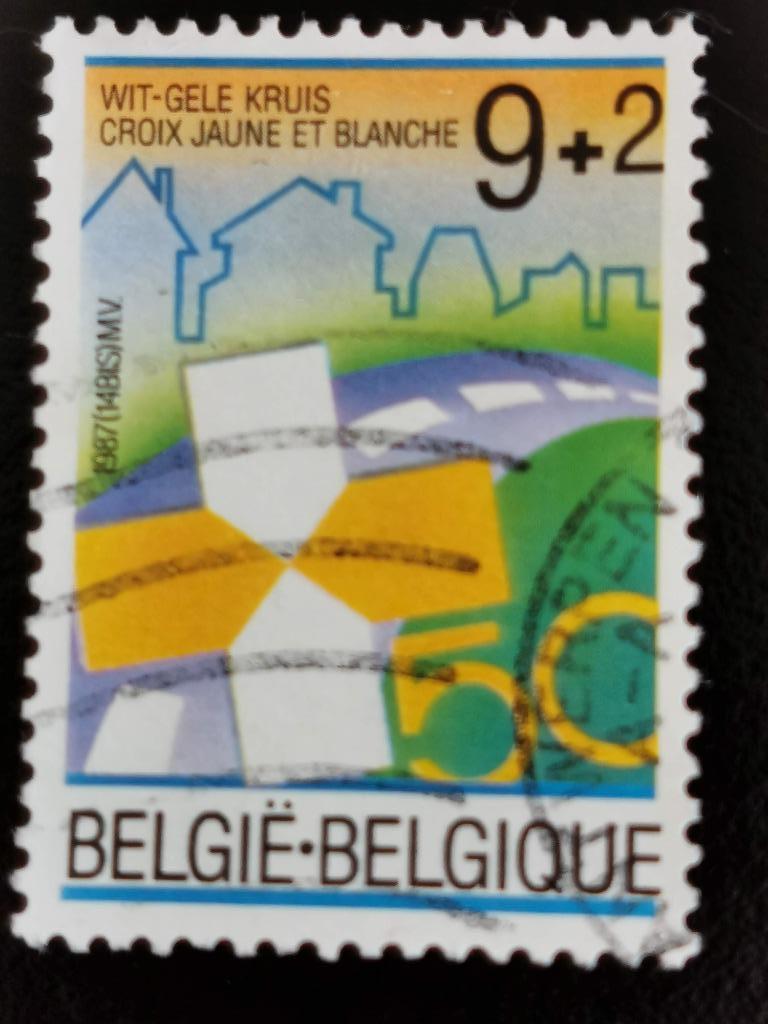 Belgie 1987 - Wit-Gele Kruis van België - toeslagzegel, Ophalen of Verzenden, Gestempeld