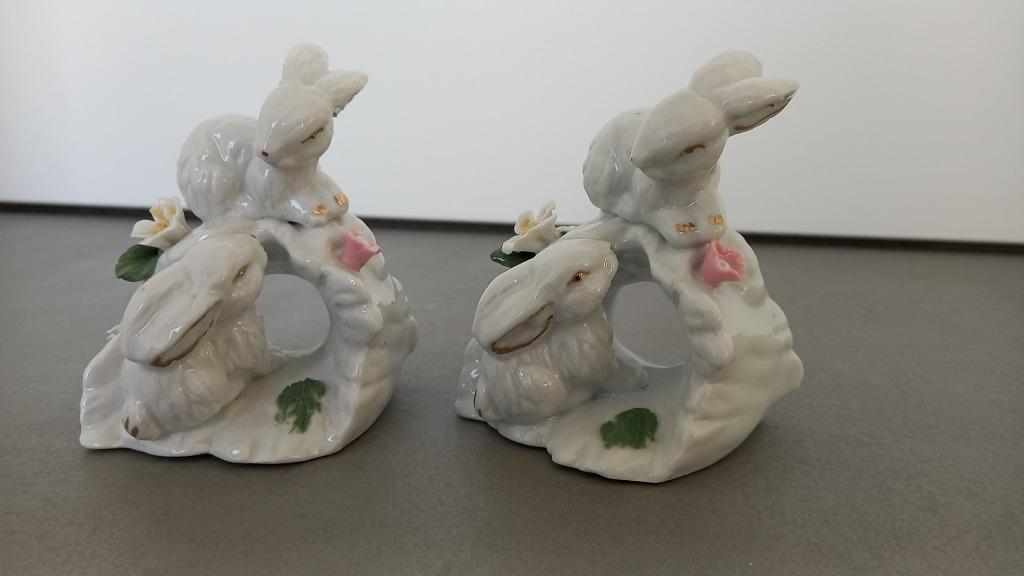 2 romantische porseleinen beeldjes met konijntjes, Ophalen of Verzenden