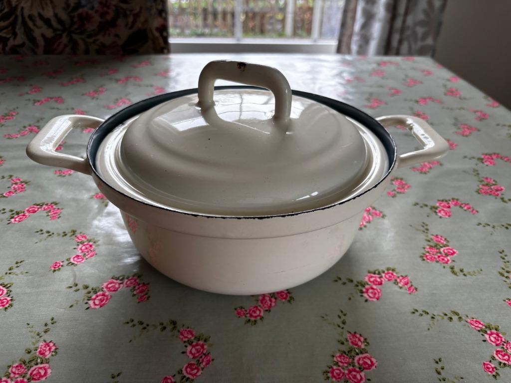 * Vintage witte geëmailleerde gietijzeren pot, Antiek en Kunst, Ophalen of Verzenden