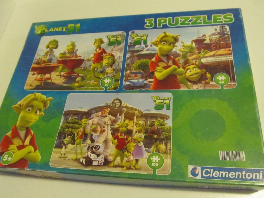 3 puzzels Planet 51 van 30, 60 en 100 stukjes, Ophalen of Verzenden, Meer dan 50 stukjes, Zo goed als nieuw, 4 tot 6 jaar