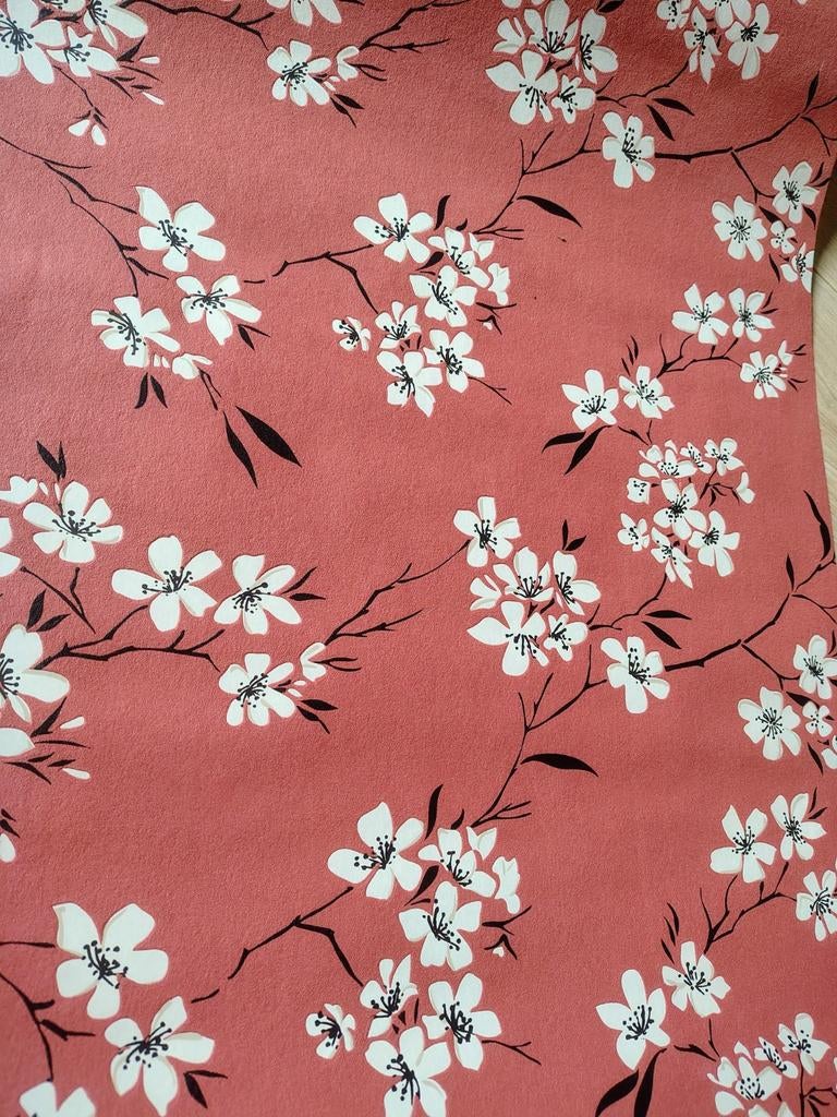 Behang, boho, Azië, bloesem, bloemenbehang, warme aardetint, Enlèvement ou Envoi, 75 m² ou plus, Rouge, Boho, Aziatisch, Bloemen